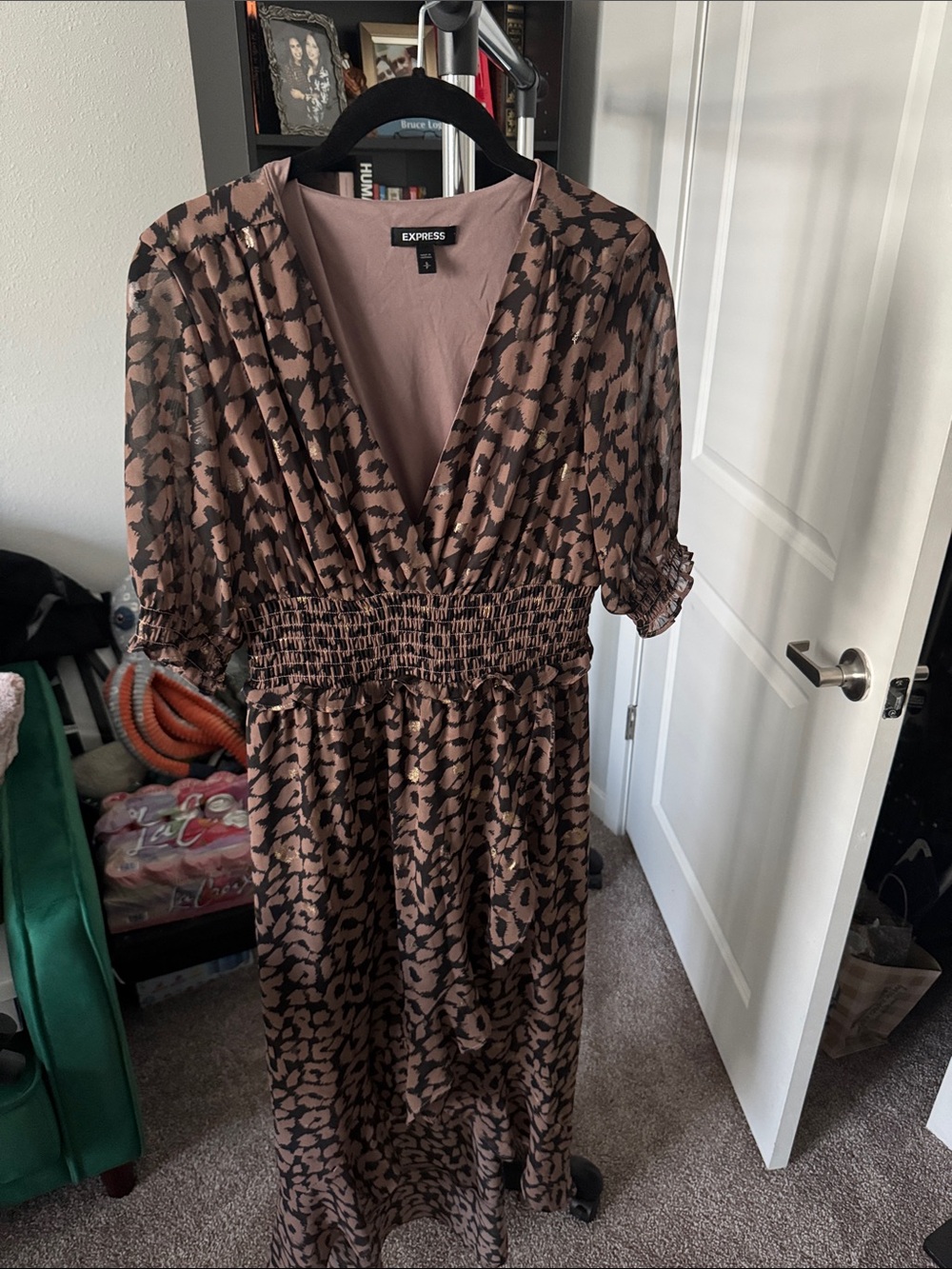 Express Brown and Black Animal Print V-Neck Maxi Dress